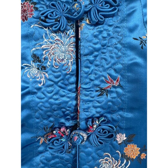 Vintage Women's Blue Black Reversible Satin Pankou Asian Blazer Size Large - Picture 8 of 12